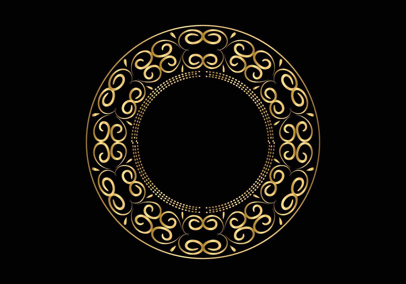 Golden Decorative round frame for design with floral ornament. A template for printing postcards. vector