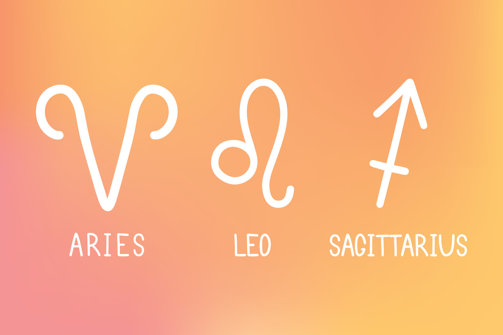 Vector set of fire zodiac signs. Symbols 3 signs with ...