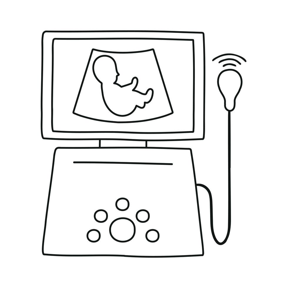 Pregnancy management icon. Embryo on ultrasound. Gynecology, obstetrics. Ultrasound machine. vector