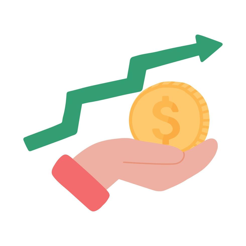 Dollar growing in hand icon. vector