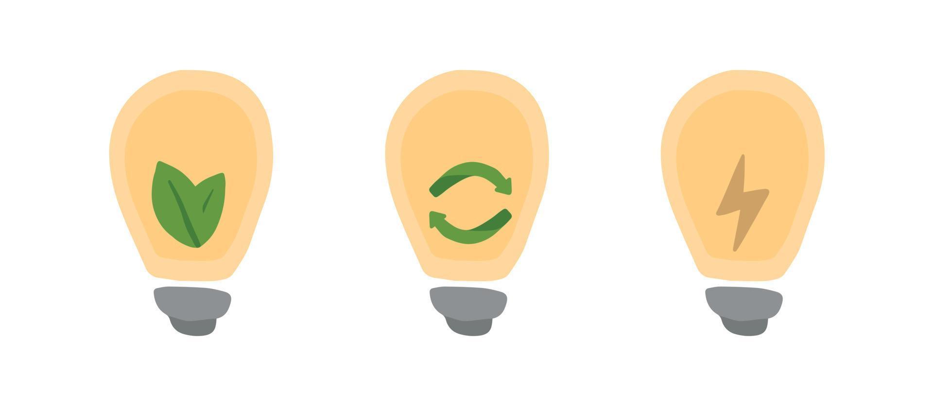 Ecology. Eco icon set. Bulbs, save energy. vector