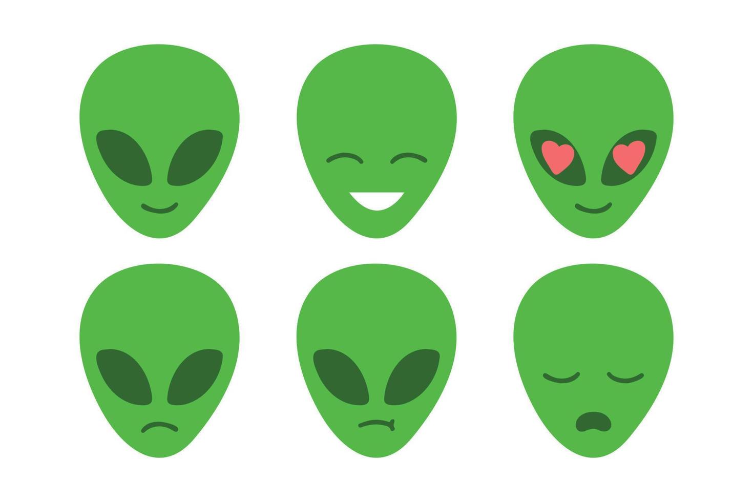 Set of alien emoji icons. Cute cartoon emoticons vector illustration.