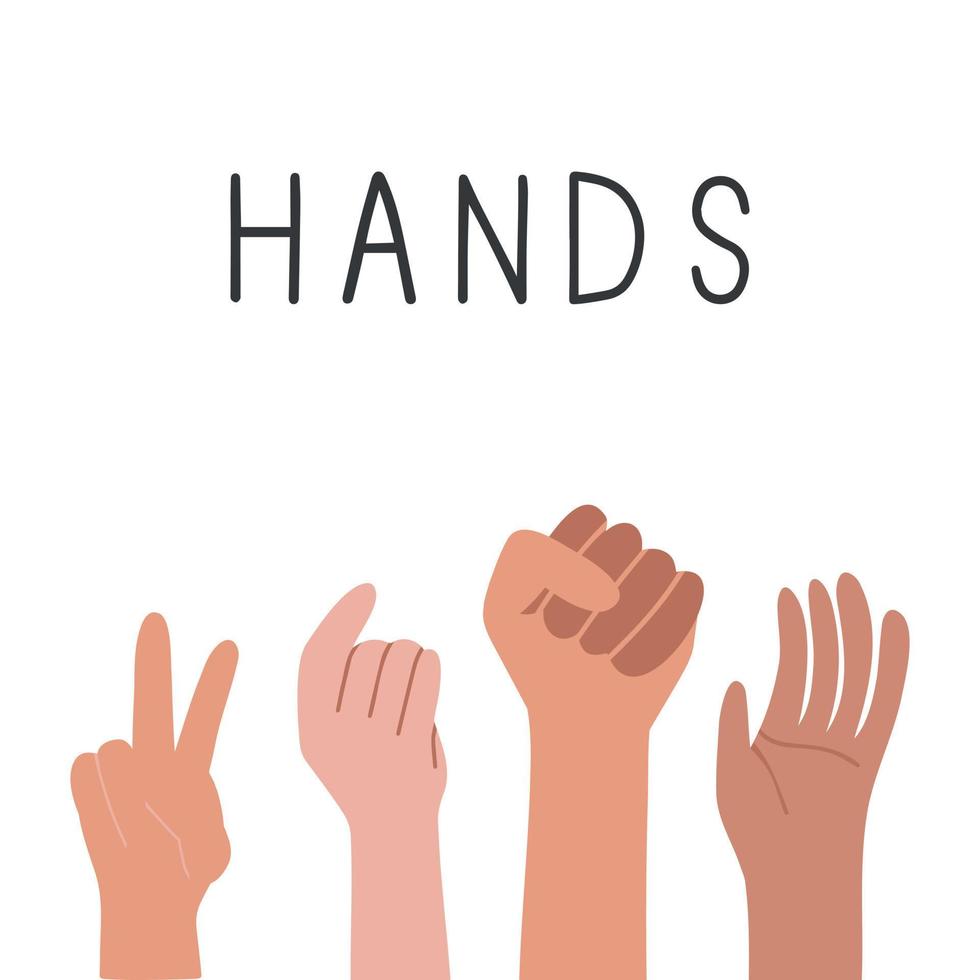 Variety of modern hand-drawn hand wrists. Cartoon style isolated elements. Trendy hand icons. vector