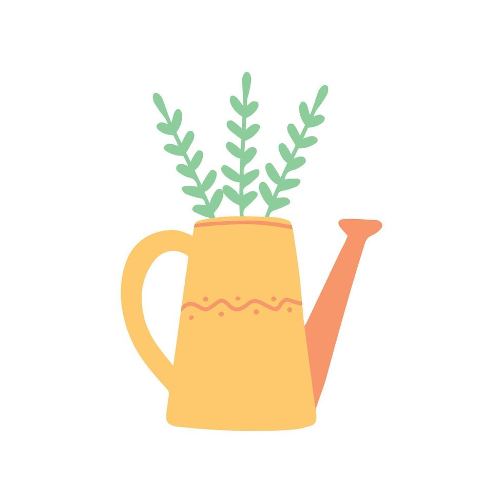 Doodle floral bouquet in watering can. vector