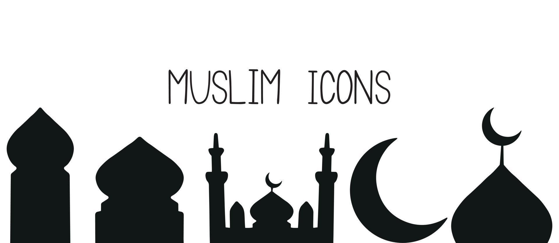 Vector illustration of the silhouette of a Muslim mosques set