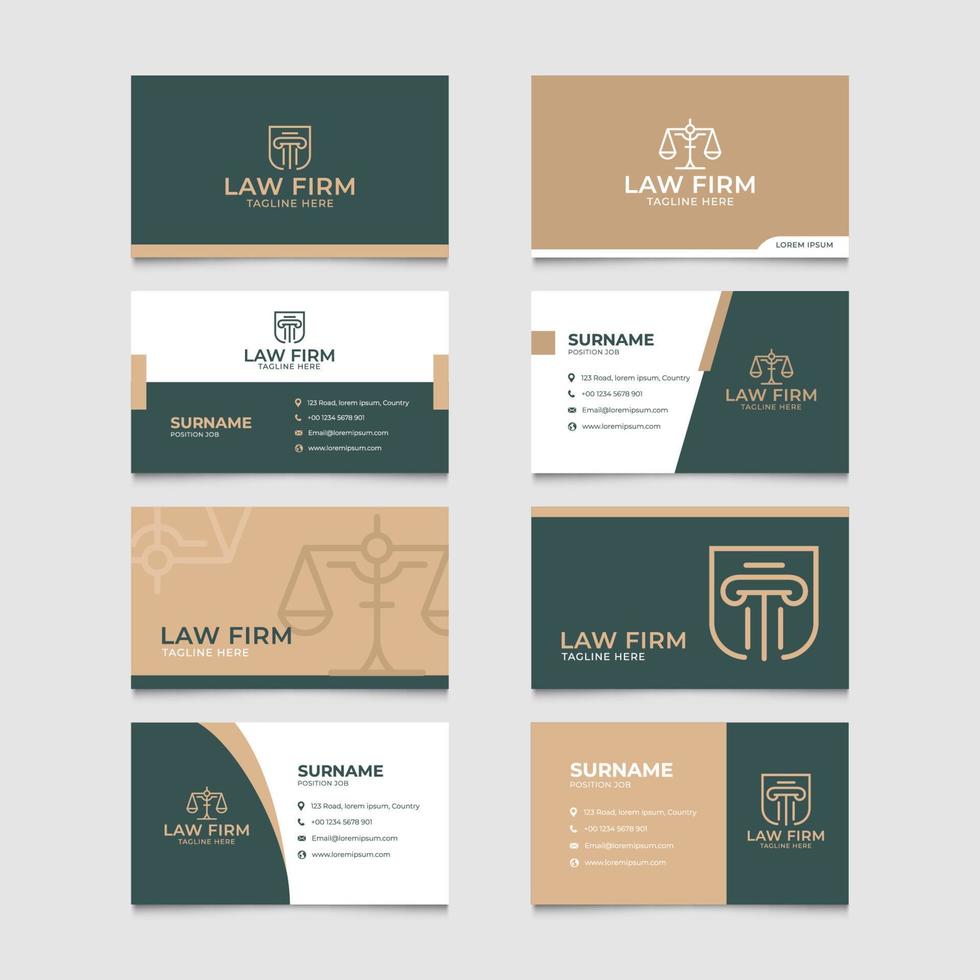 conjunto de tarjeta de visita de bufete de abogados vector