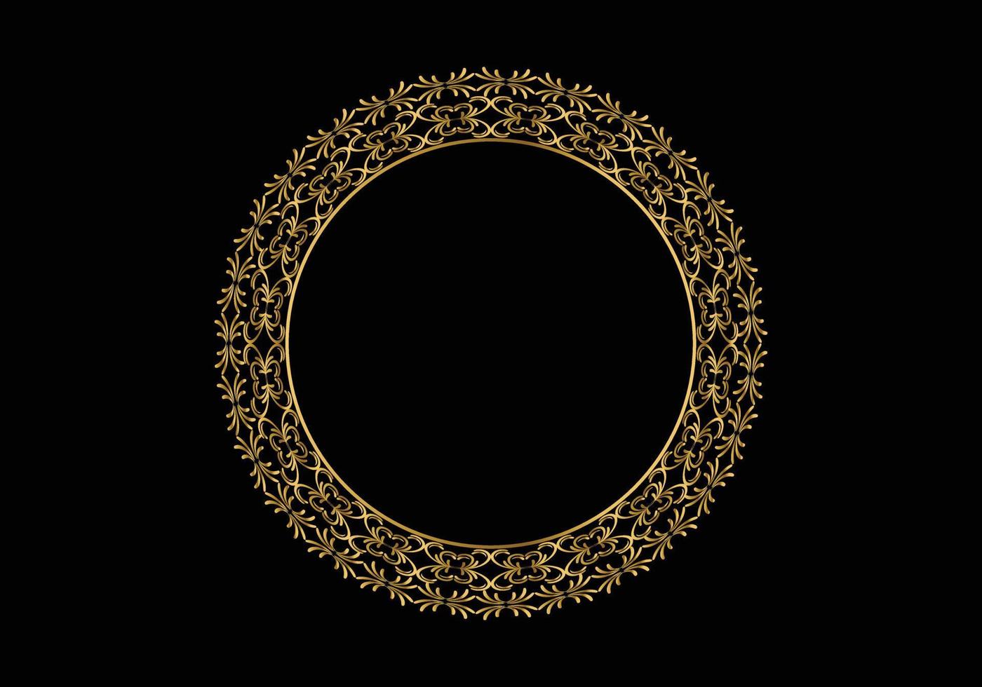 Golden Decorative round frame for design with floral ornament. A ...