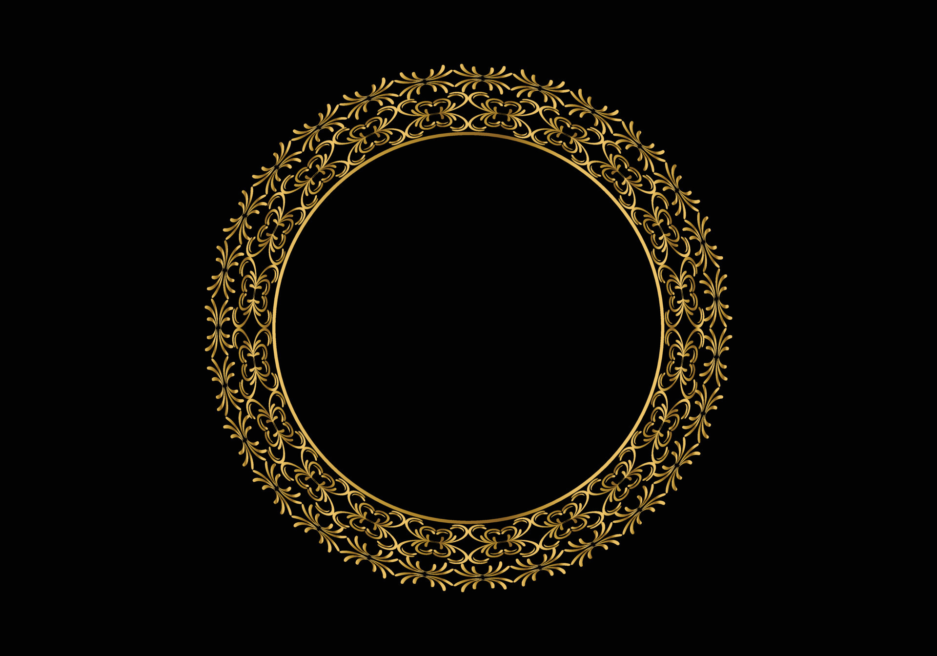 Golden Decorative round frame for design with floral ornament. A