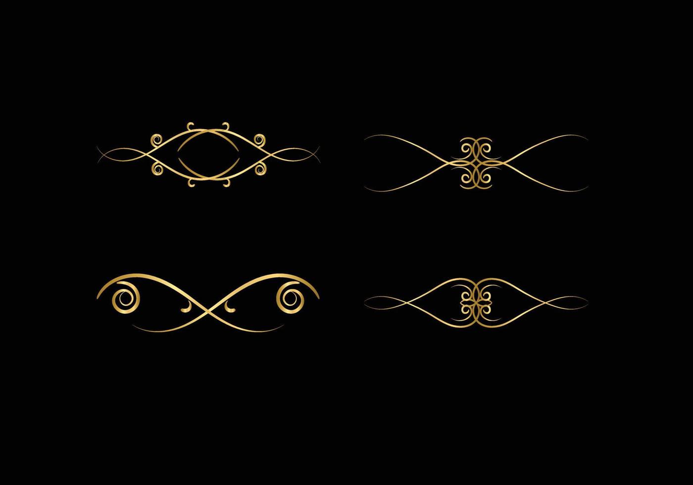 golden Decoration and ornaments elements set on black background. Floral ornament. vector