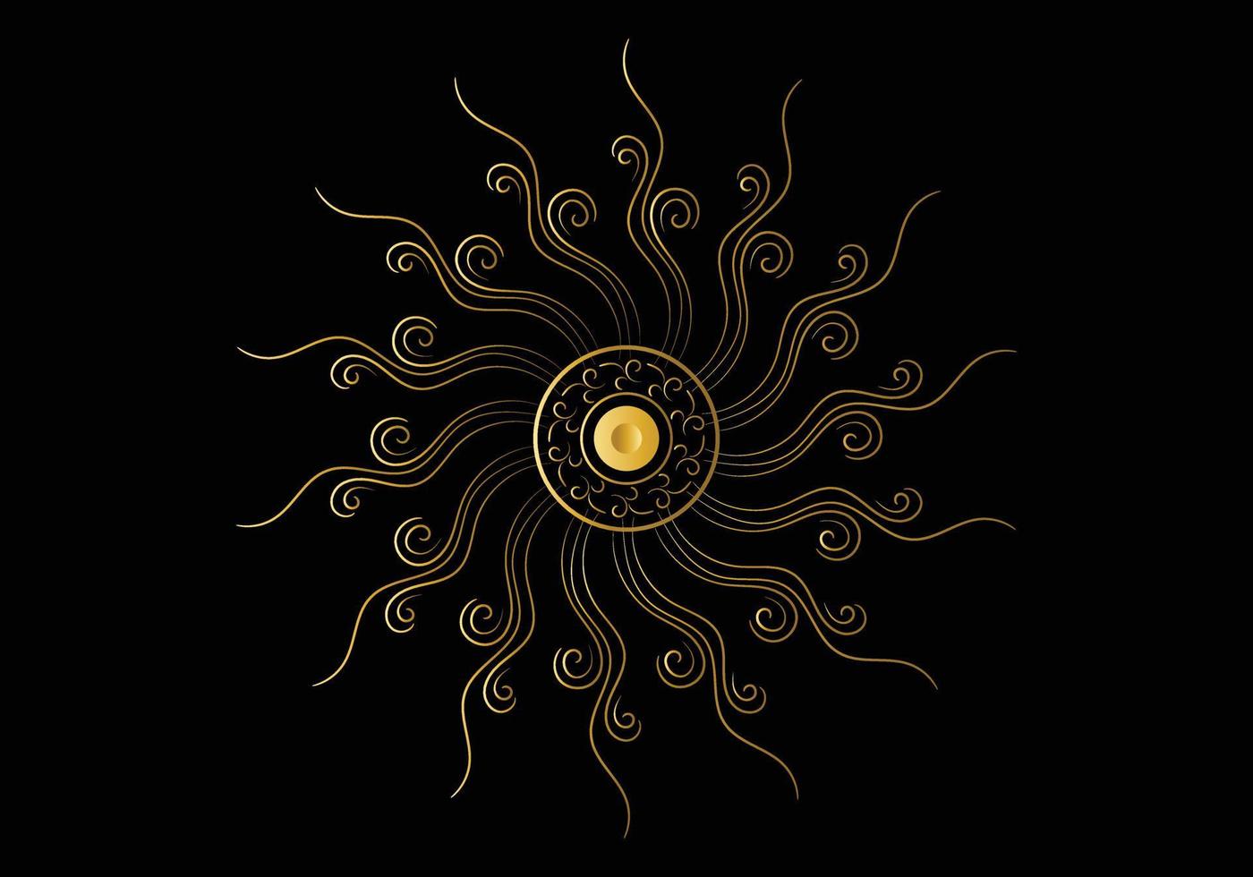 Golden frame with ornament in circle on black background. Luxury gold mandala, hand draw design. vector