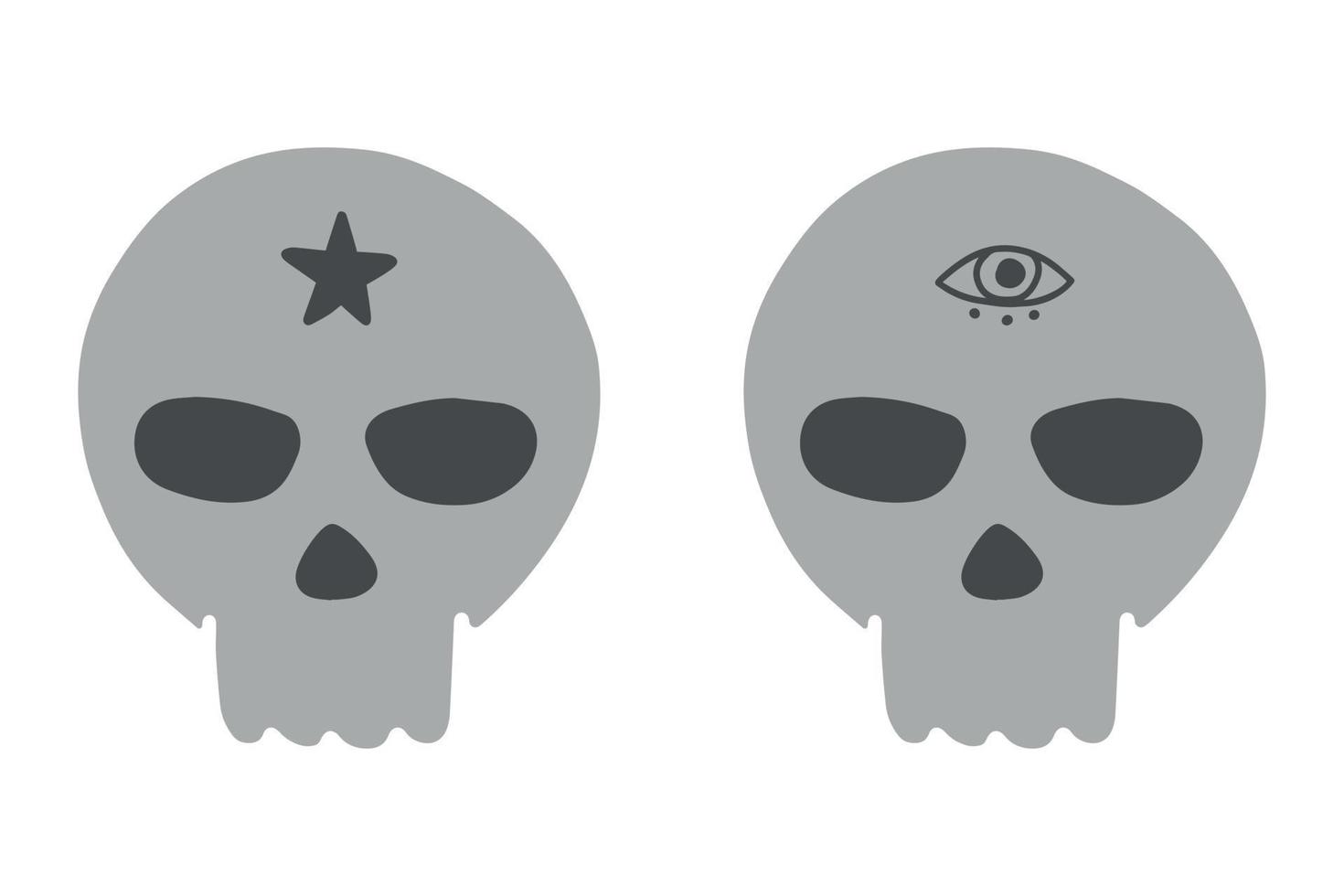 calaveras con ojo mágico y estrella al estilo boho. vector