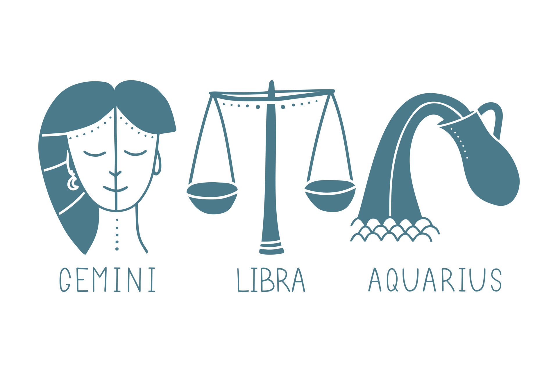 Vector Set Of Air Zodiac Signs Symbols 3 Signs With Inscriptions vector-set-of-air-zodiac-signs-symbols-3-signs-with-inscriptions