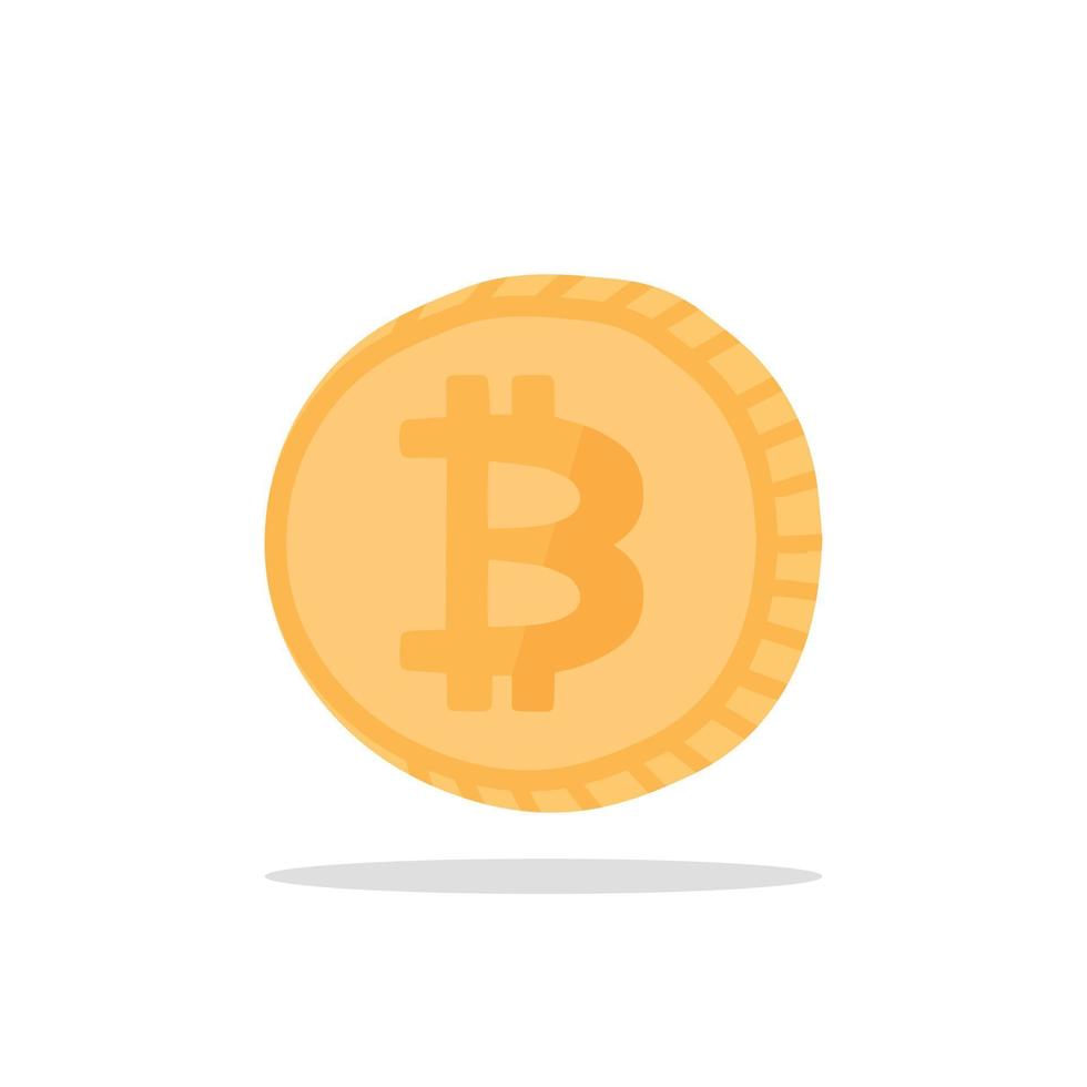 Gold Bitcoin coin. The bitcoin symbol in the cryptocurrency, highlighted on a white background. Cartoon vector illustration.