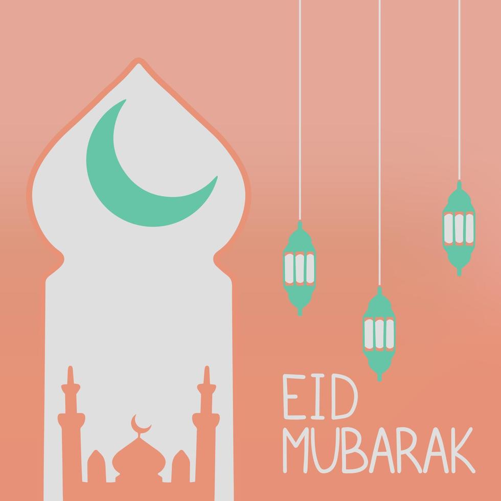 A modern Islamic holiday banner suitable for Ramadan, Raya Hari, Eid al-Adha and Mawlid. Mosque dome and lanterns vector