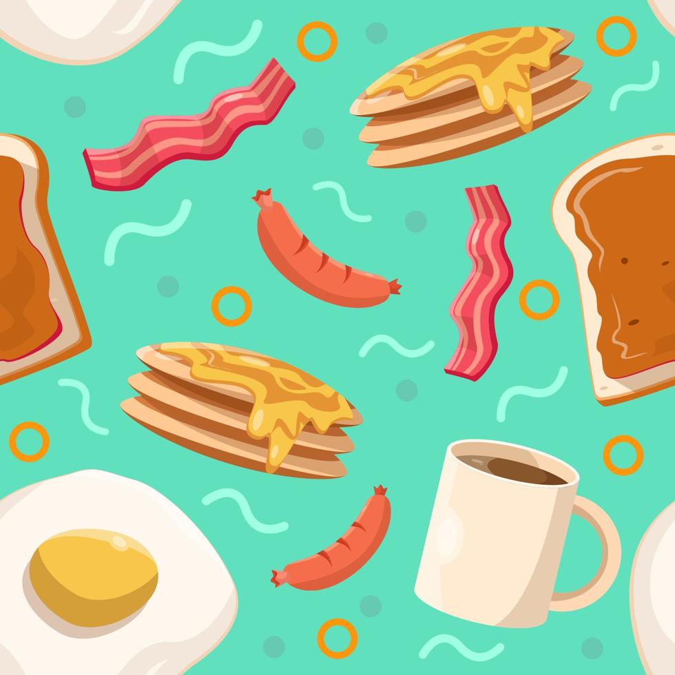 Cute Cartoon Breakfast Seamless Pattern vector