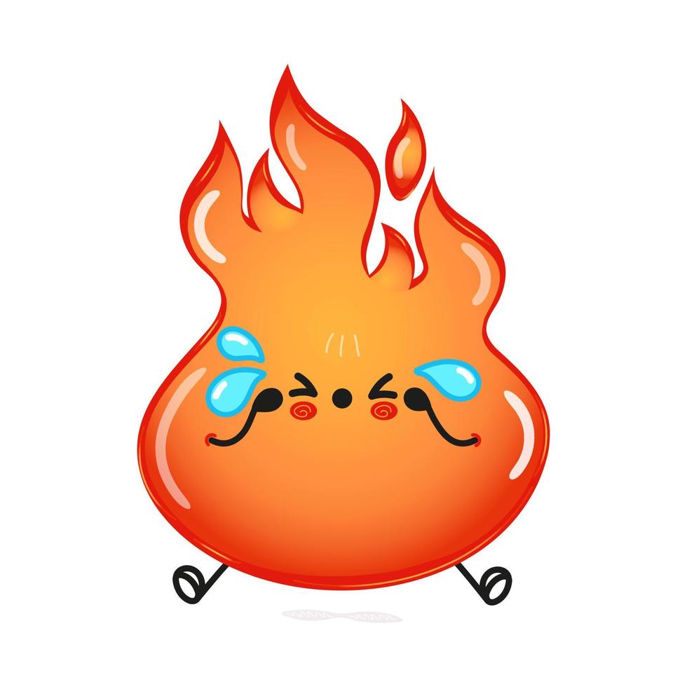 lindo personaje de fuego triste. icono de ilustración de personaje kawaii de dibujos animados dibujados a mano vectorial. aislado sobre fondo blanco. concepto de personaje de fuego triste vector