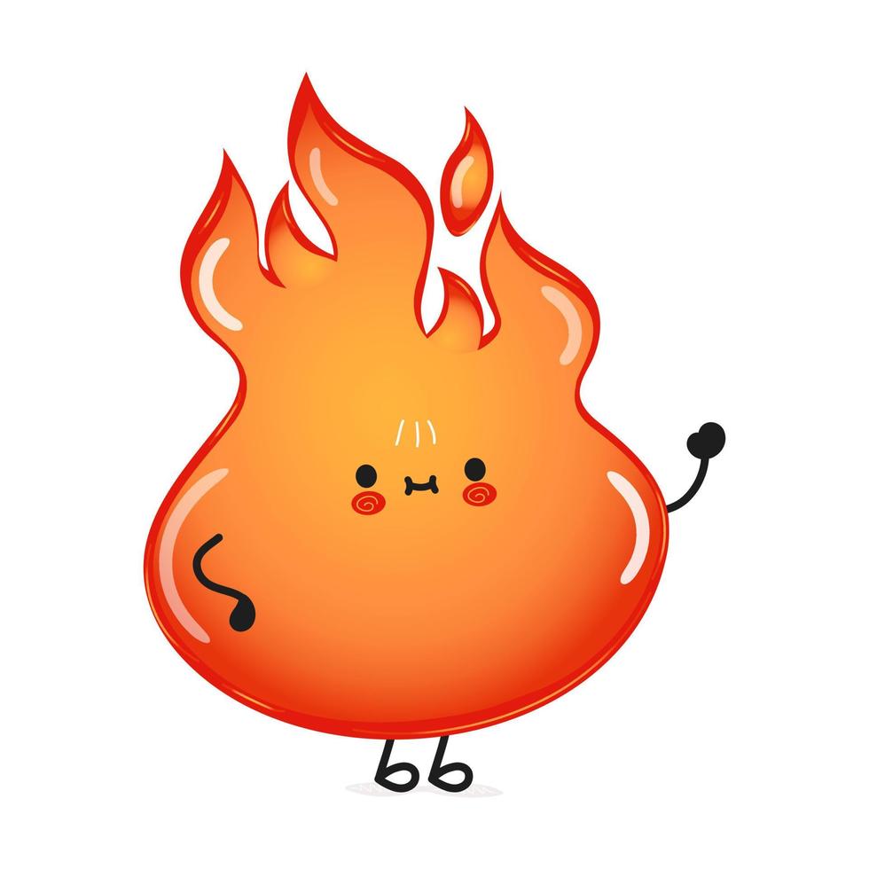 lindo y divertido personaje de la mano que agita el fuego. icono de ilustración de personaje kawaii de dibujos animados dibujados a mano vectorial. aislado sobre fondo blanco. concepto de personaje de fuego vector