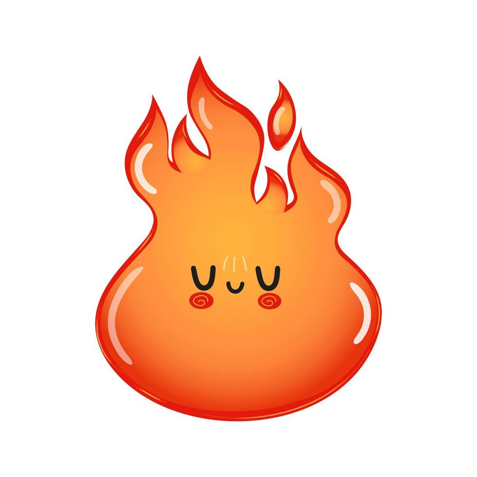 Cute funny fire waving hand character. Vector hand drawn cartoon kawaii character illustration icon. Isolated on white background. Fire character concept