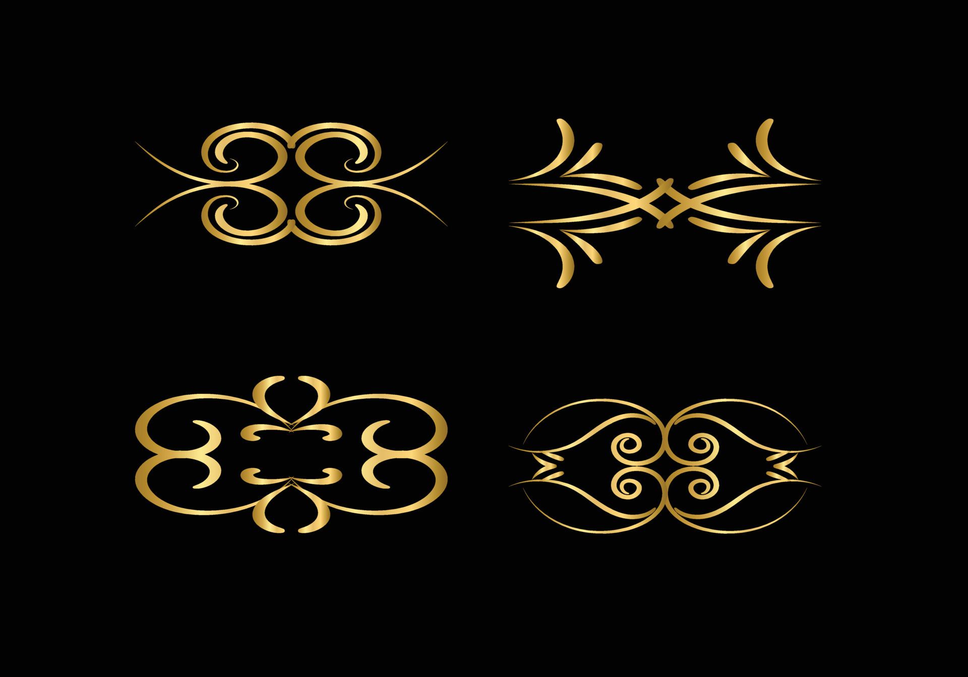 golden Decoration and ornaments elements set on black background