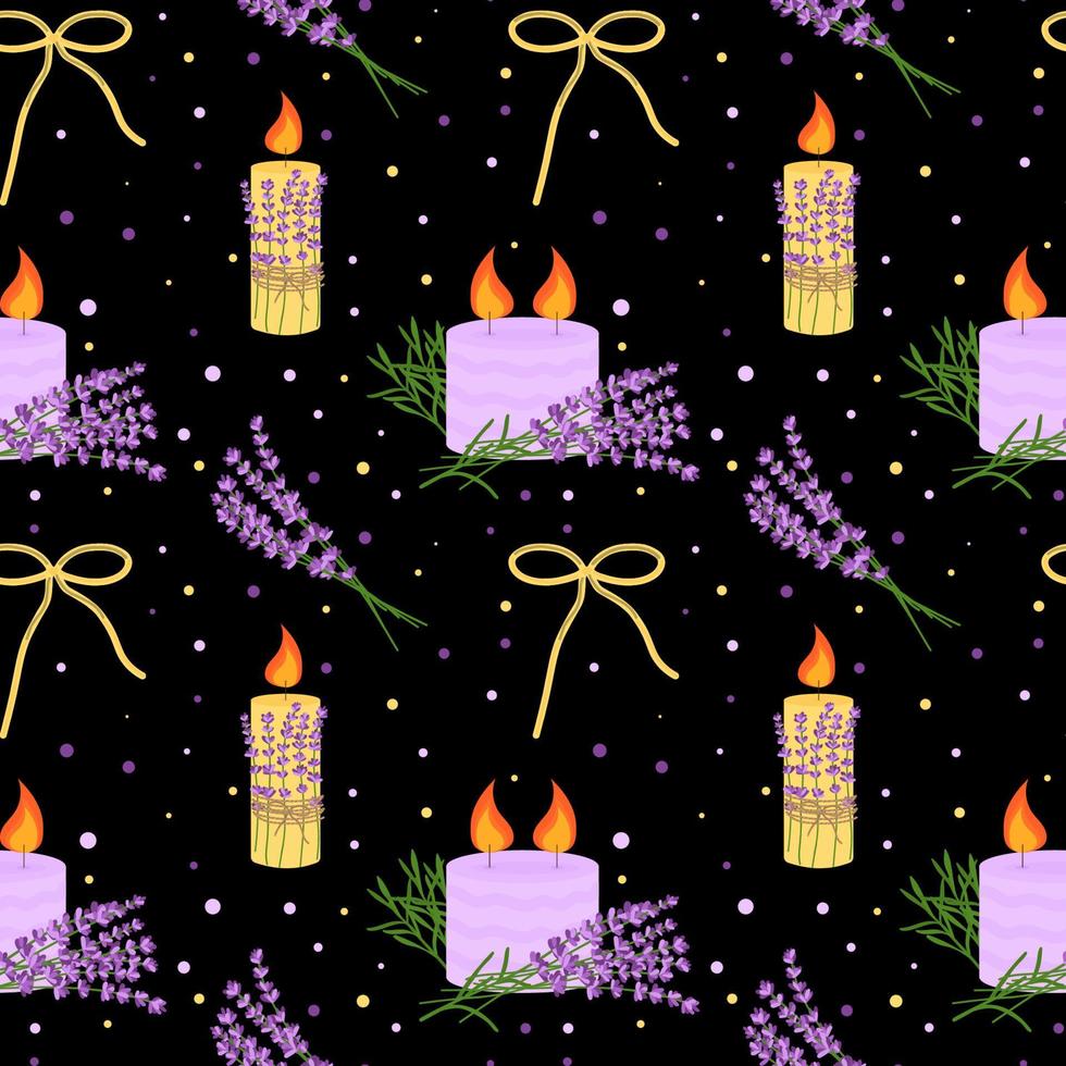 Seamless pattern with lavender flowers, candles with lavender. Floral pattern ,Vector illustration vector