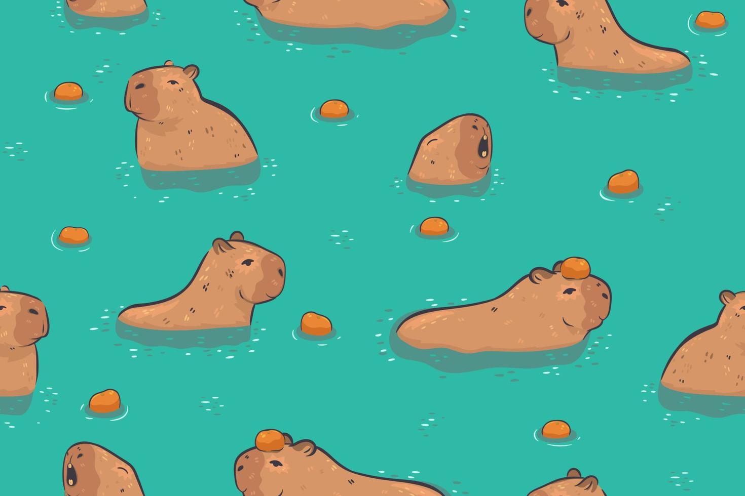 Seamless pattern capybaras in the water. Vector graphics.