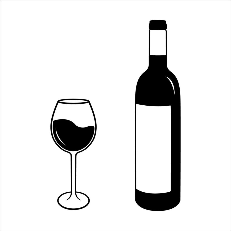 Wine bottle and glass icon vector