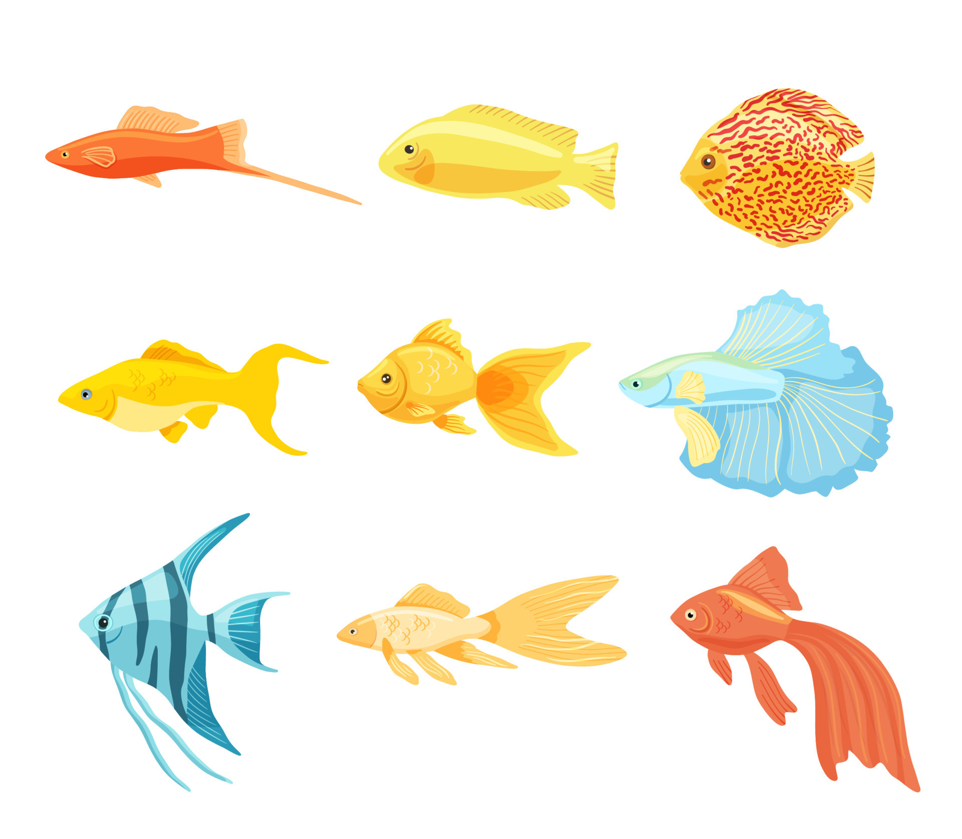 Set of aquarium fishes clipart. Collection of beautiful unusual