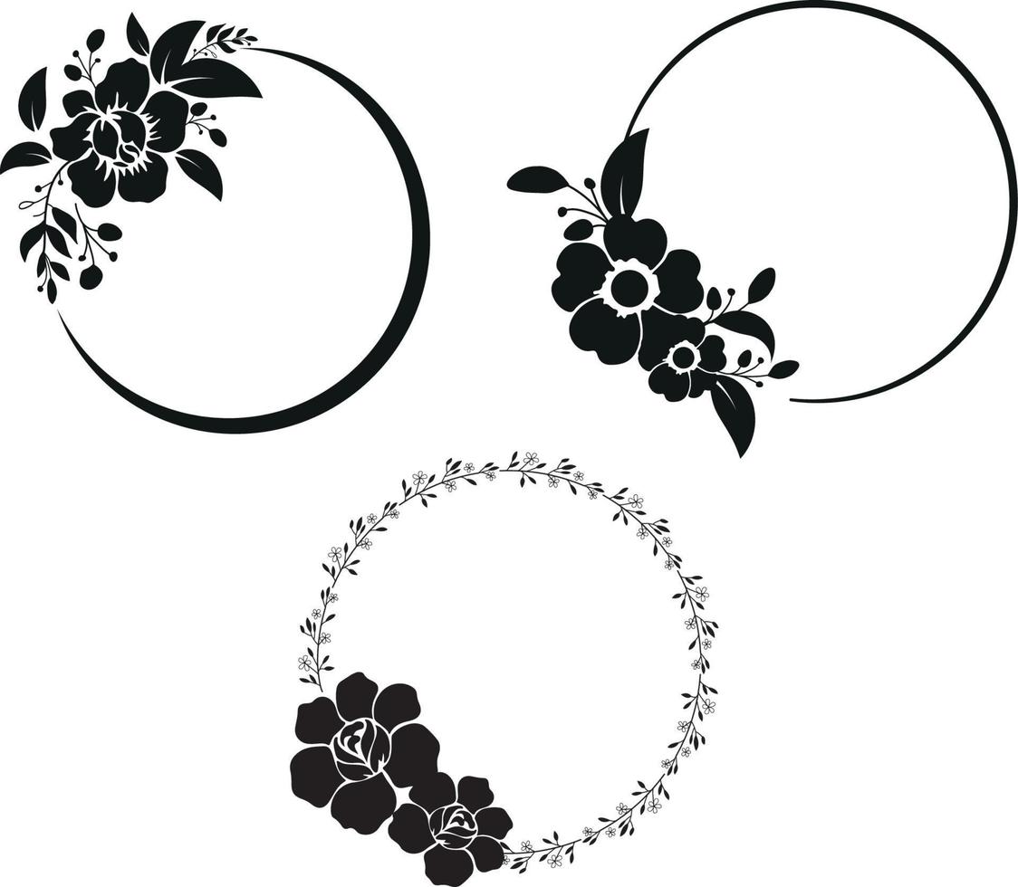 conjunto de corona dibujada a mano con hojas y flores. plantilla de tarjeta de invitación de boda simple y elegante. ilustración de contorno vectorial aislada sobre fondo blanco vector