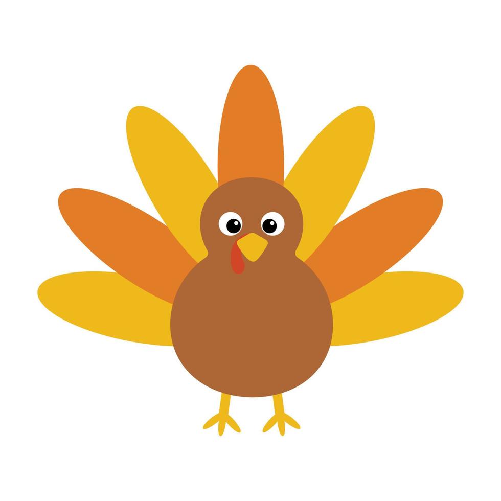 Vector illustration of thanksgiving turkey isolated on white background. Simple flat turkey for kids