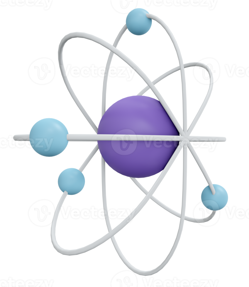 3D rendering of atom molecule icon png