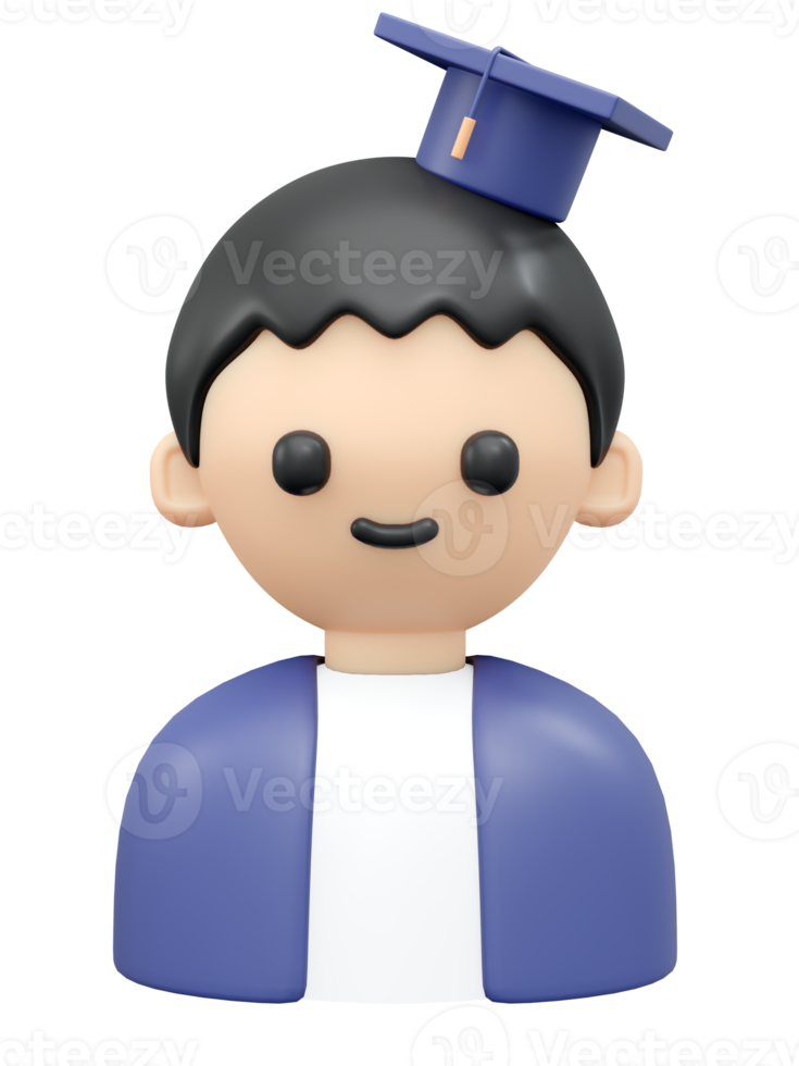 3D rendering graduated hat boy student icon png