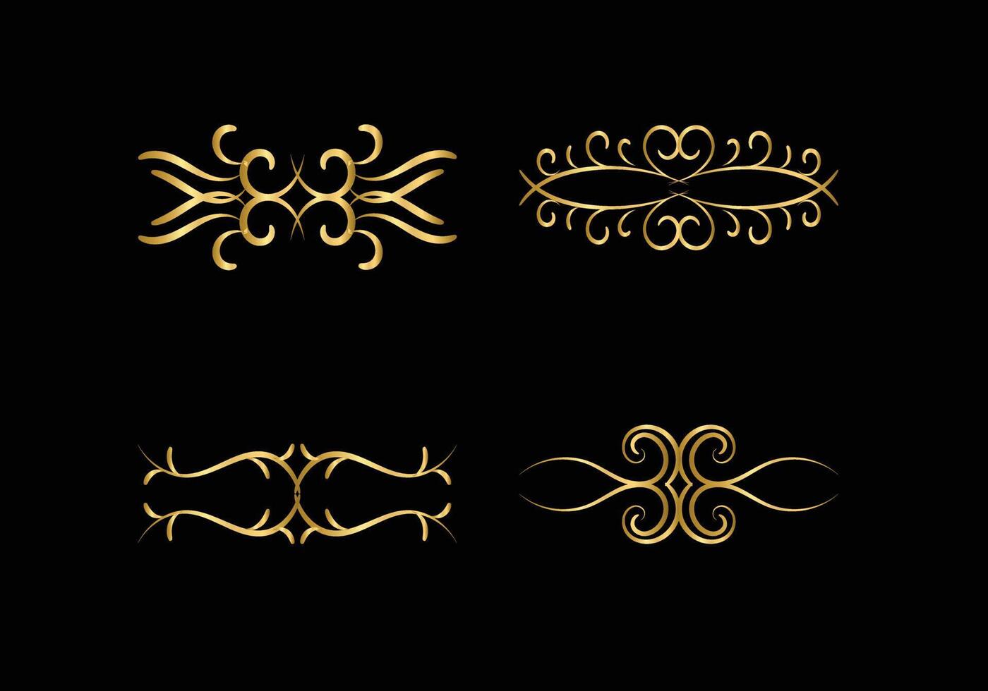 elementos de decoración y adornos dorados sobre fondo negro. ornamento floral vector