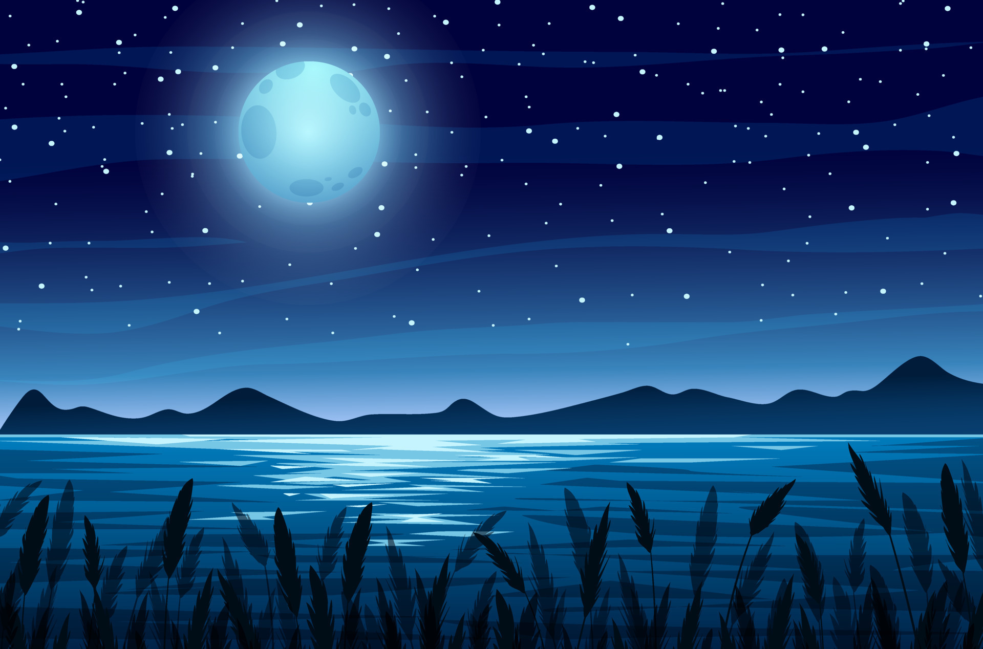River Scenery with Full Moon Night Background 9389121 Vector Art at