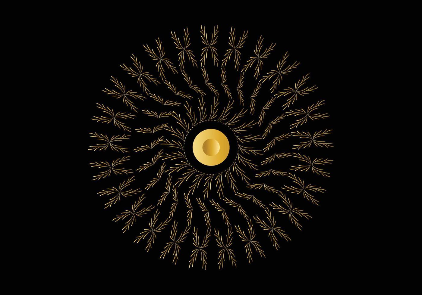 marco dorado con adorno en círculo sobre fondo negro. mandala de oro de lujo, diseño de dibujo a mano. vector