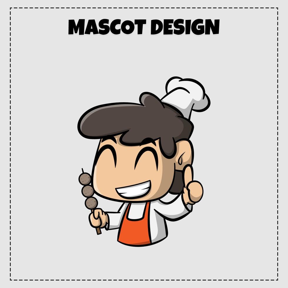 ilustración de diseño de mascota de chef de albóndigas a la parrilla vector