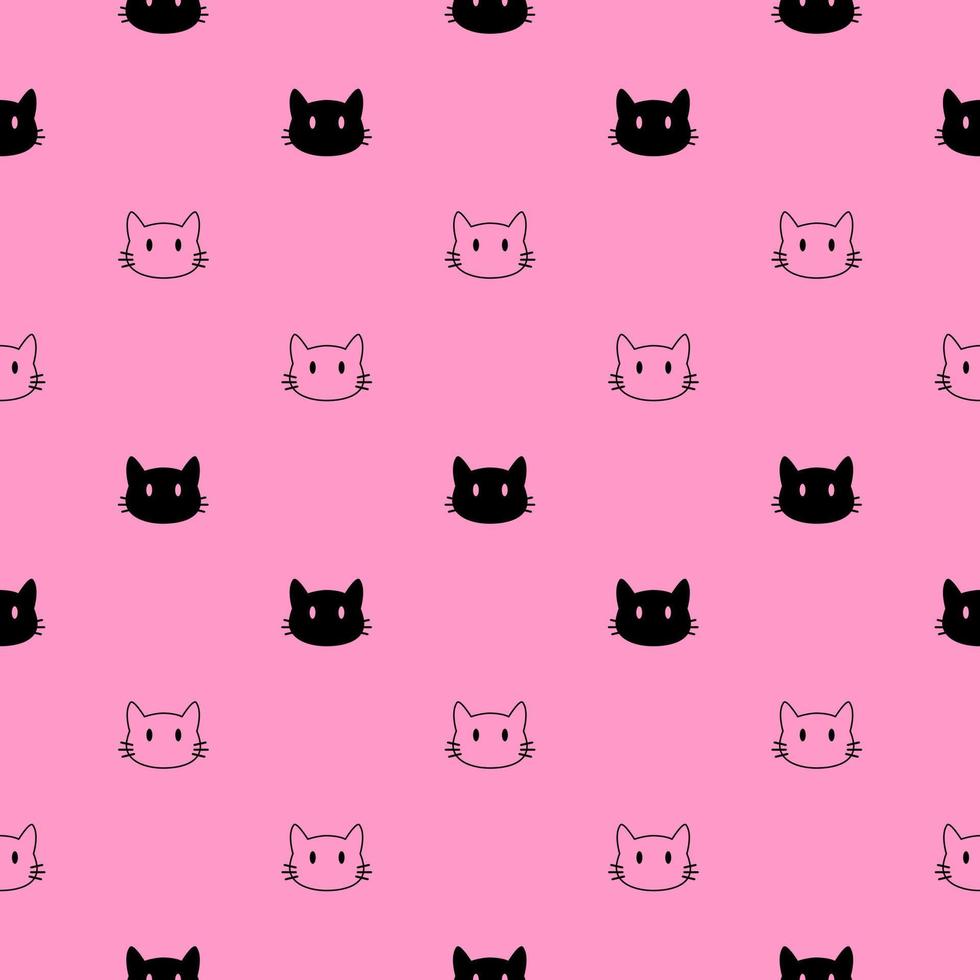Seamless pattern cat face on pink background vector