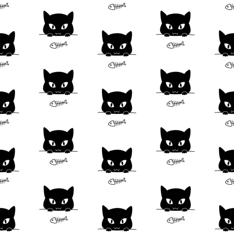 Seamless pattern black cat looking fishbone vector