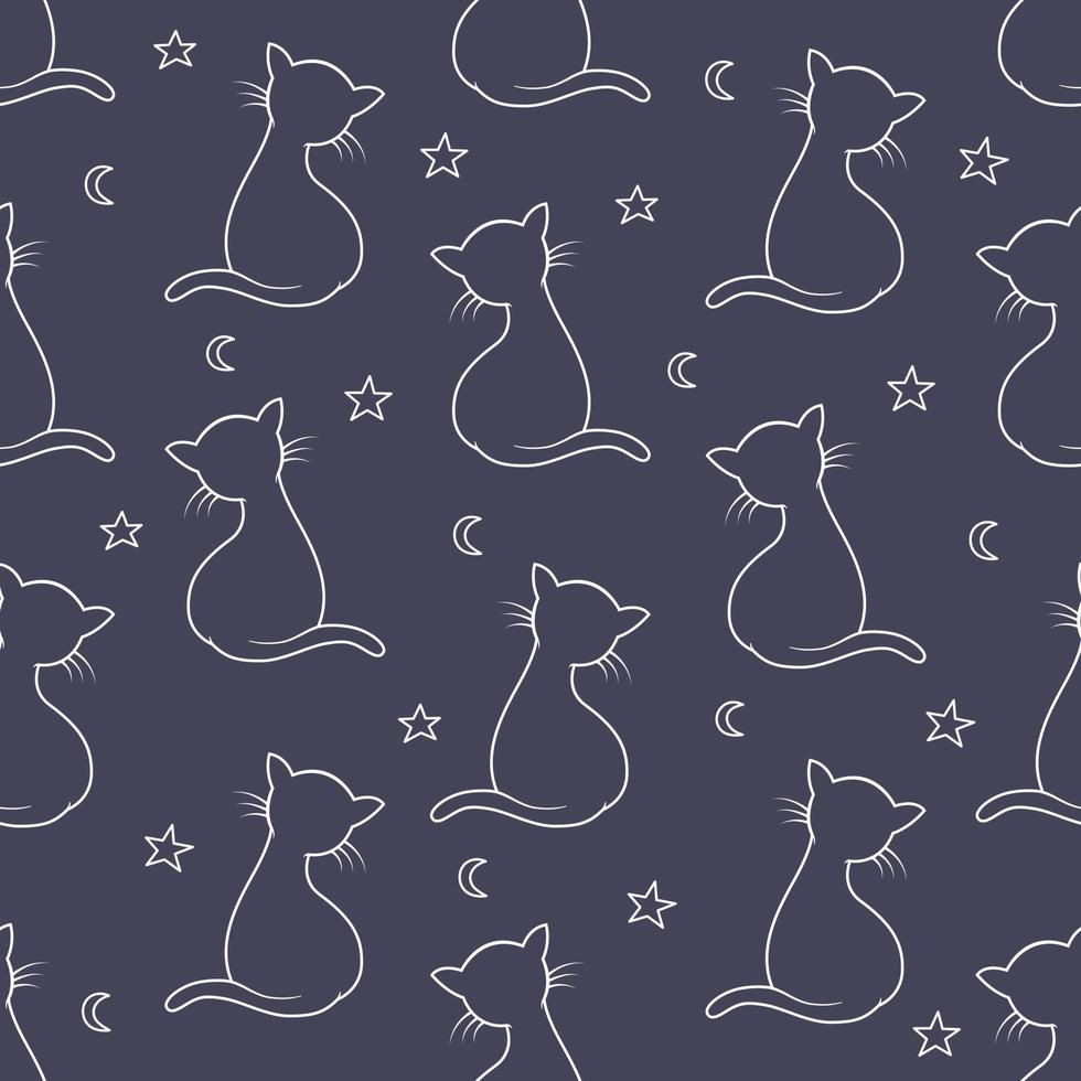 Seamless pattern cat with star night background vector