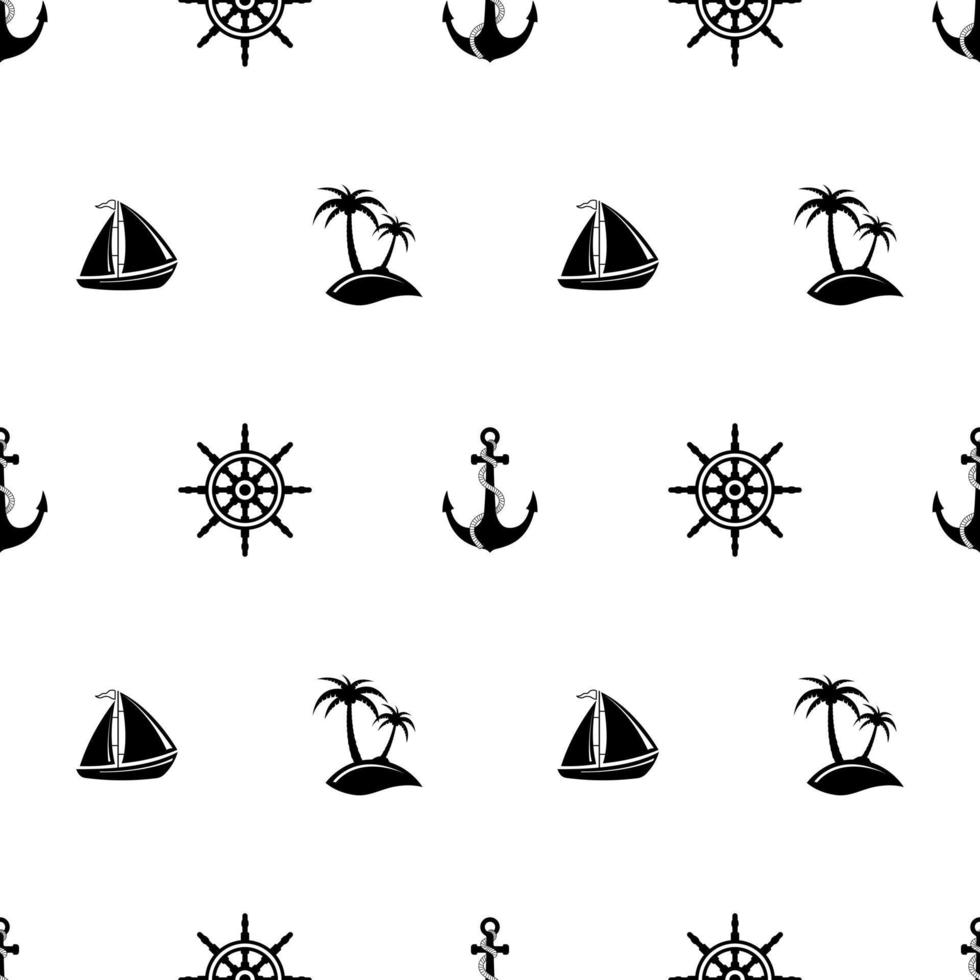 Seamless pattern nautical with plams, helms, boat, anchor. Striped the sea for summer vector