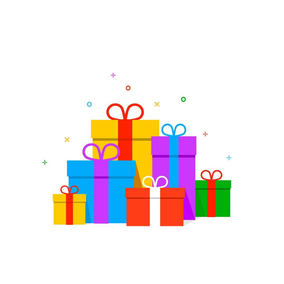 Big pile colorful gift boxes on white background vector