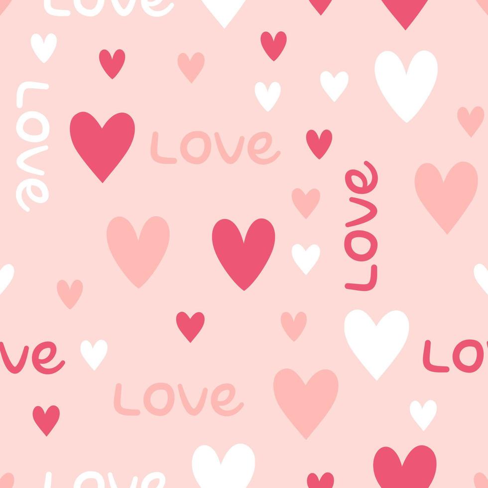 Seamless pattern cute hearts and love phrase vector