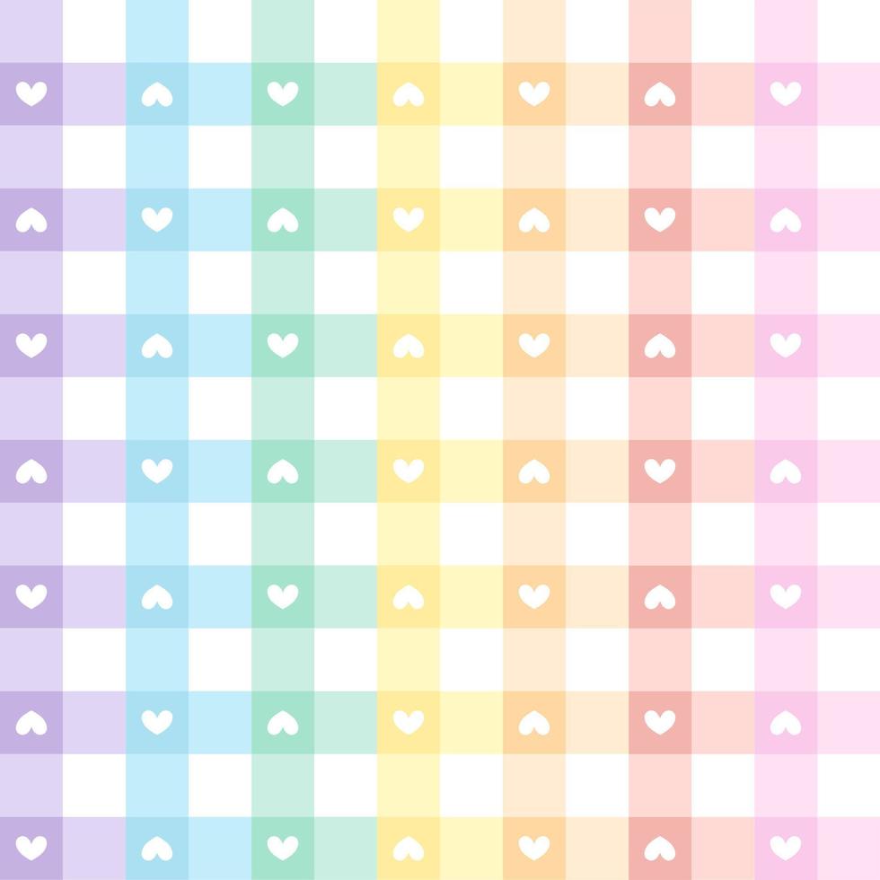 Seamless plaid pastel colorful hearts pattern vector