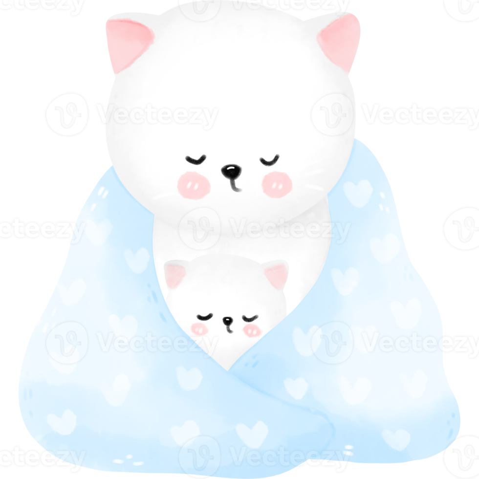 Watercolor mom and kid cats png