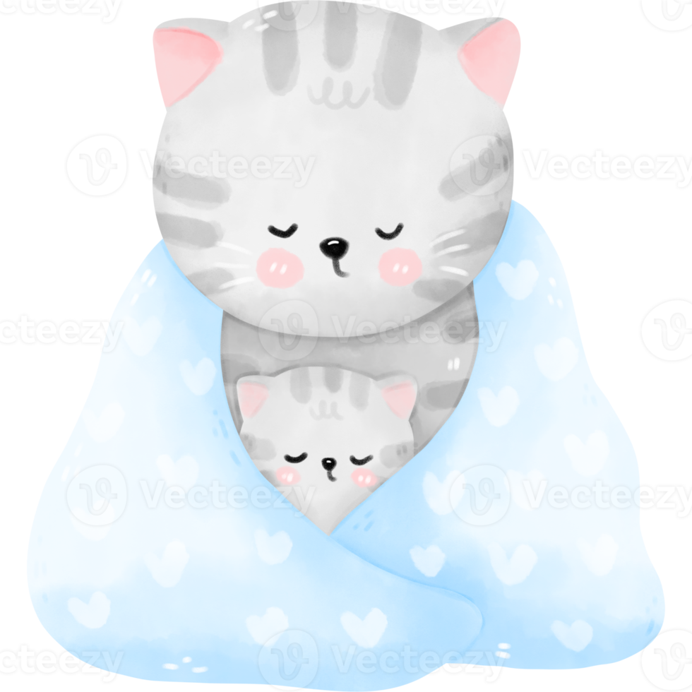 Watercolor mom and kid cats png