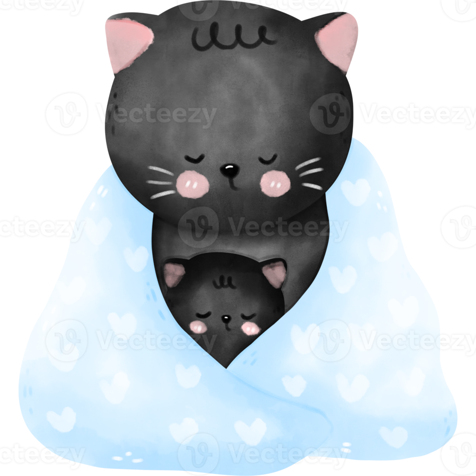 Watercolor mom and kid cats png