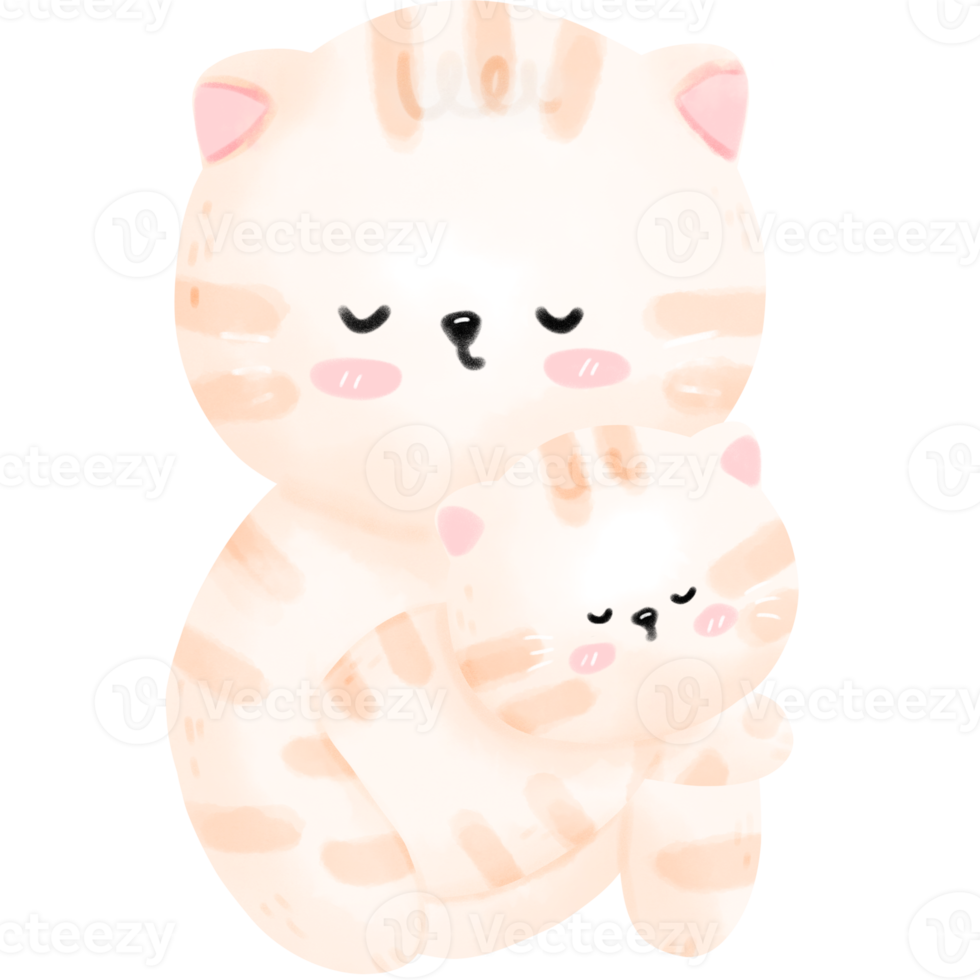 Watercolor mom and kid cats png