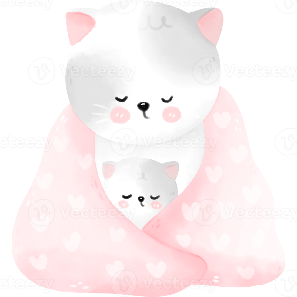 Watercolor mom and kid cats png