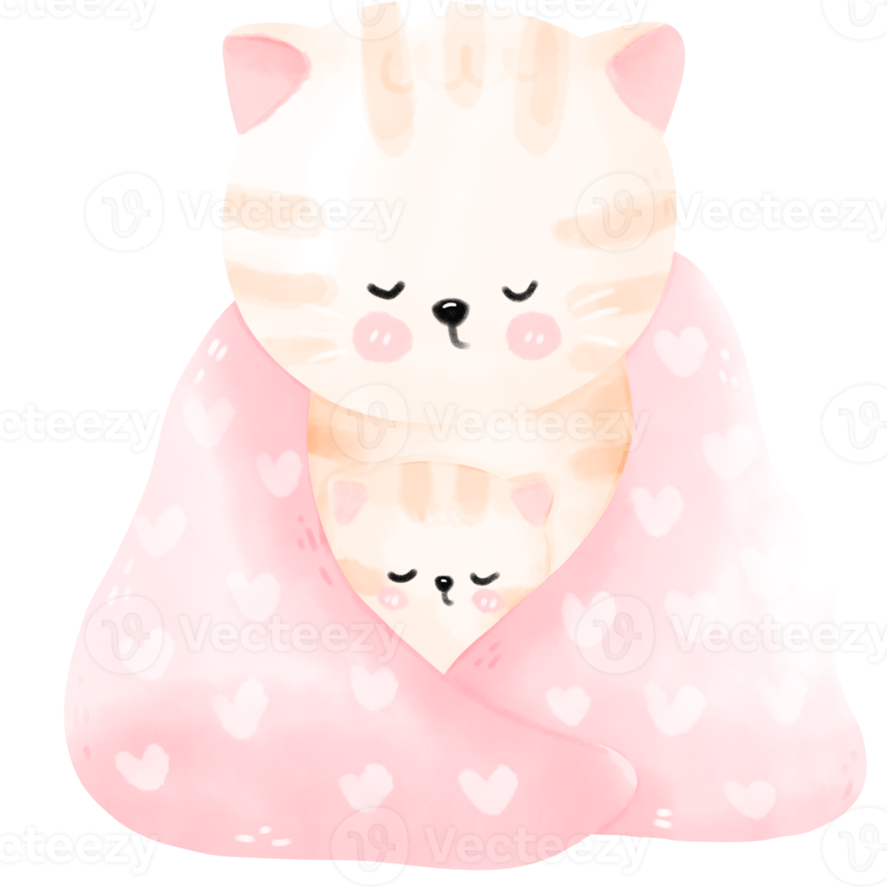 Watercolor mom and kid cats png