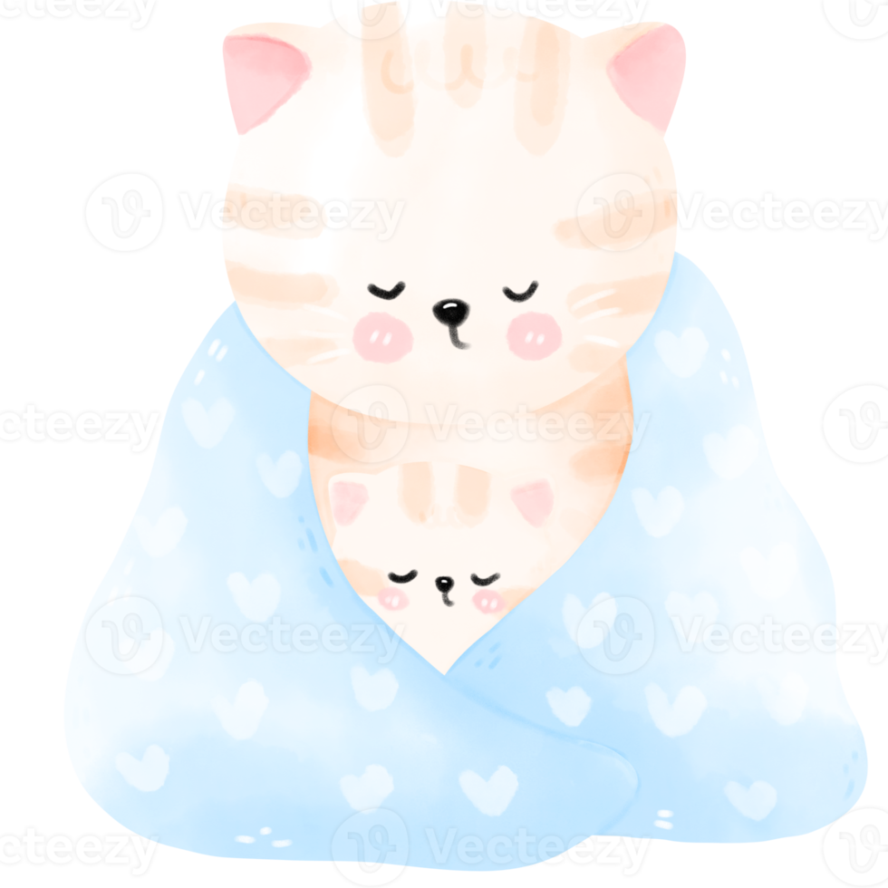 Watercolor mom and kid cats png