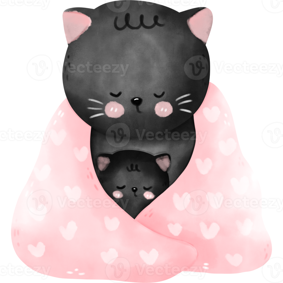 Watercolor mom and kid cats png